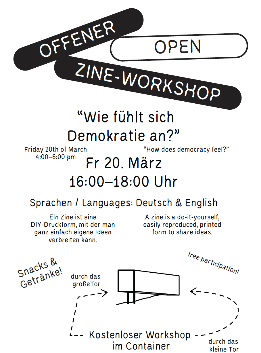 Plakat für einen Zine-Workshop im Rahmen eines Beteiligungsprojekts des forum 1848 am Friedhof der Märzgefallenen